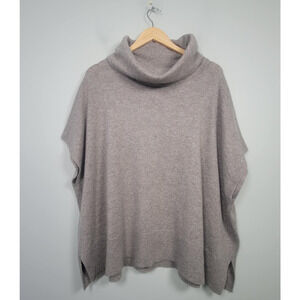 Kinross Womens OS Cashmere Poncho Sweater Sleeveless Cowl Neck Pullover Taupe